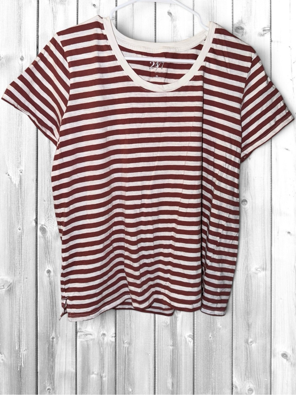 Maurices Striped Short-Sleeve Tee - Burgundy and White